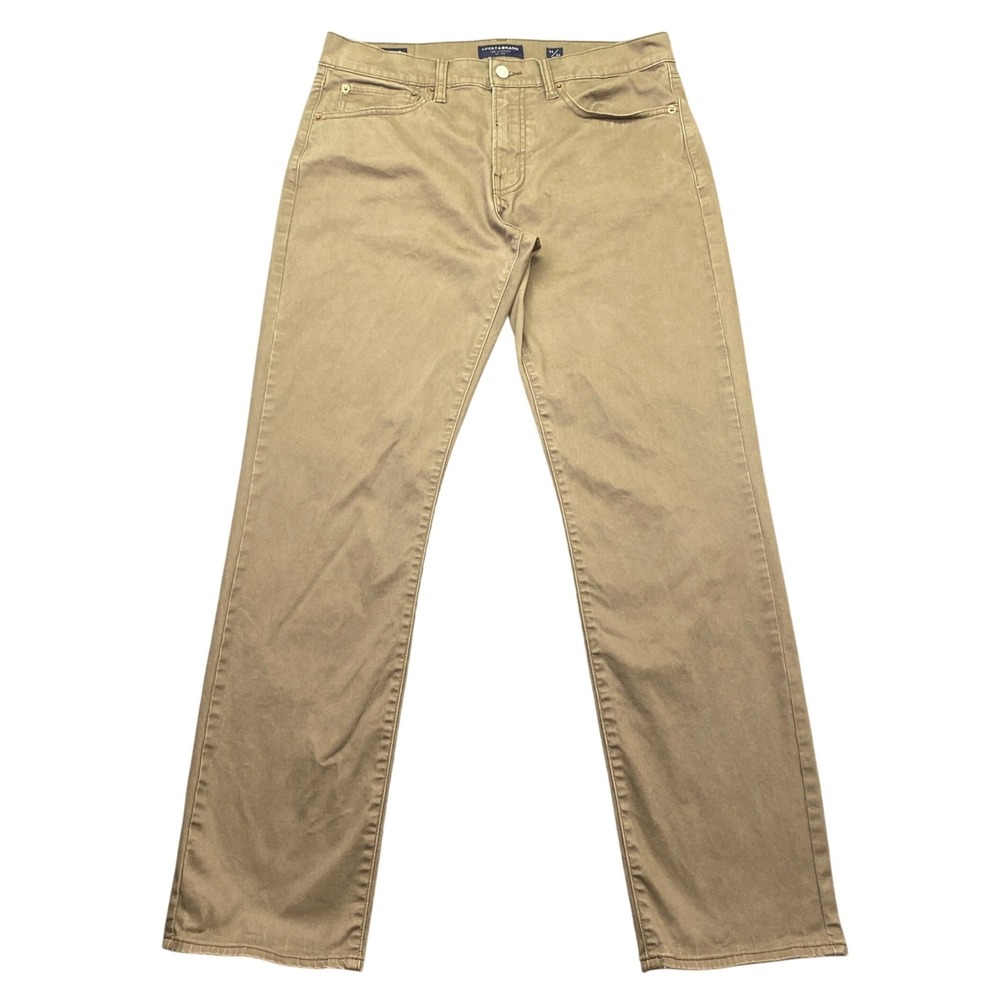 Lucky Brand 121 Slim Straight Khaki Pants Mens Sz 32 Tan Brown Cotton Stretch